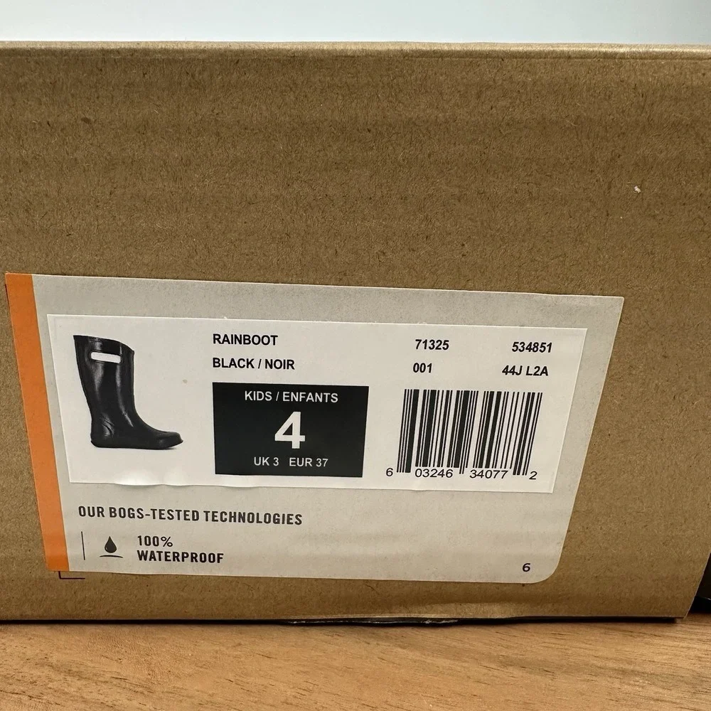 New‎ Big Kids Childrens Bogs Solid Black Waterproof Rubber Rain Boots Size 4 Y